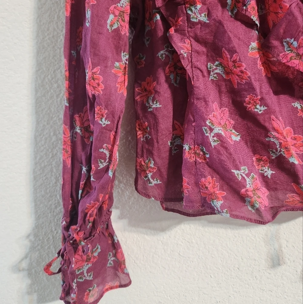 Free People Women’s Amanda Ruffle Top Sultry Combo Wrap Blouse size XL